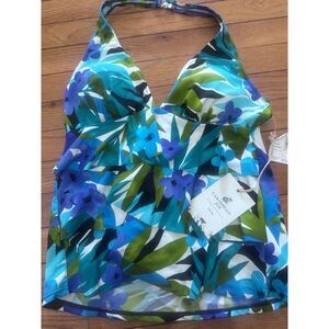 NWT Caribbean Joe 14 Graphic Ruffle Tankini Swim Top Swimwear